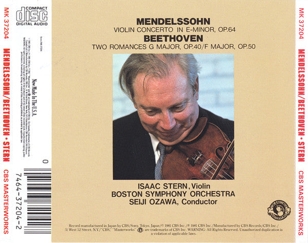 Isaac Stern, Seiji Ozawa, Felix Mendelssohn-Bartholdy, Ludwig van Beethoven, Boston Symphony Orchestra : Violin Concerto / Two Romances (CD, Album, RE)
