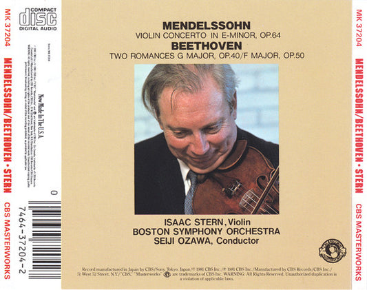 Isaac Stern, Seiji Ozawa, Felix Mendelssohn-Bartholdy, Ludwig van Beethoven, Boston Symphony Orchestra : Violin Concerto / Two Romances (CD, Album, RE)