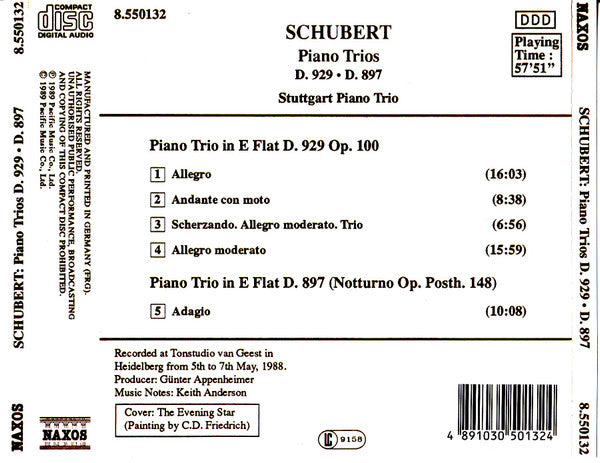 Franz Schubert, Stuttgarter Klaviertrio : Schubert Piano Trios D. 929 - D. 897 (CD, Album)