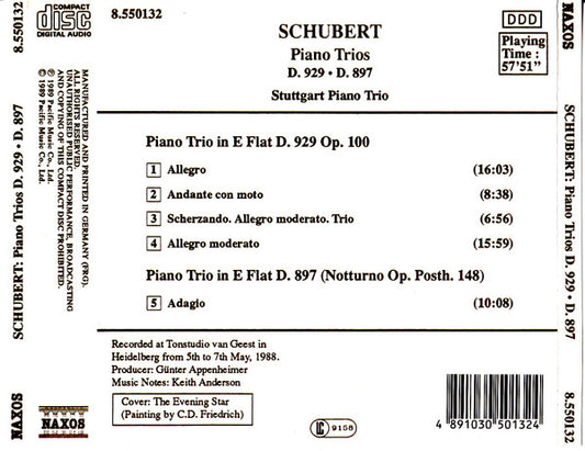 Franz Schubert, Stuttgarter Klaviertrio : Schubert Piano Trios D. 929 - D. 897 (CD, Album)