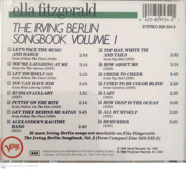 Ella Fitzgerald : The Irving Berlin Songbook Volume 1 (CD, Comp, RE, RM)