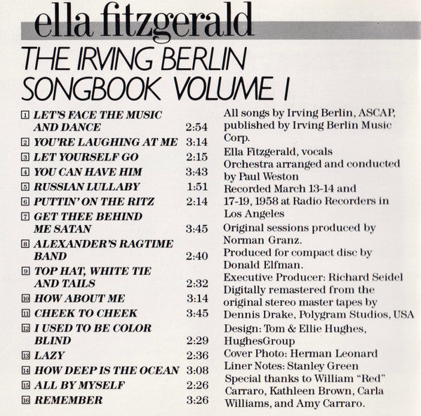 Ella Fitzgerald : The Irving Berlin Songbook Volume 1 (CD, Comp, RE, RM)