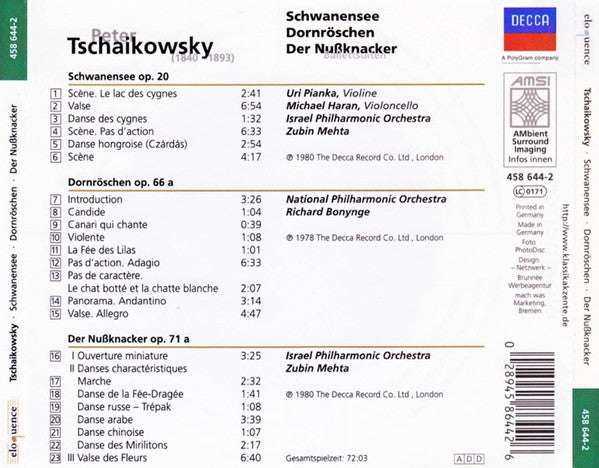 Pyotr Ilyich Tchaikovsky, Israel Philharmonic Orchestra · National Philharmonic Orchestra, Zubin Mehta · Richard Bonynge : Schwanensee / Dornröschen / Der Nußknacker (Ballettsuiten) (CD, Comp, Multichannel, AMS)