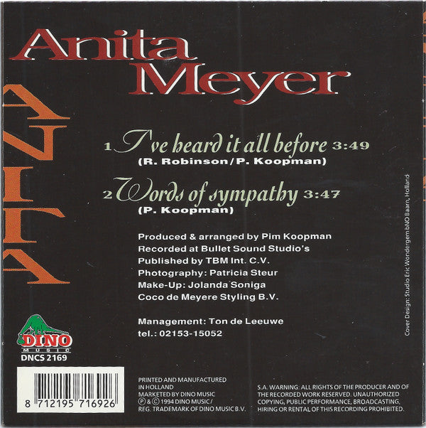Anita Meyer : I've Heard It All Before (CD, Single, Car)