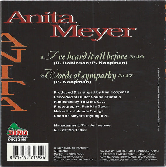 Anita Meyer : I've Heard It All Before (CD, Single, Car)