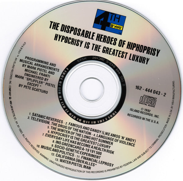 The Disposable Heroes Of Hiphoprisy : Hypocrisy Is The Greatest Luxury (CD, Album, SRC)