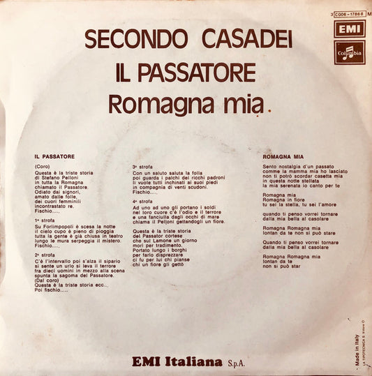 Secondo Casadei : Il Passatore / Romagna Mia (7", Single)