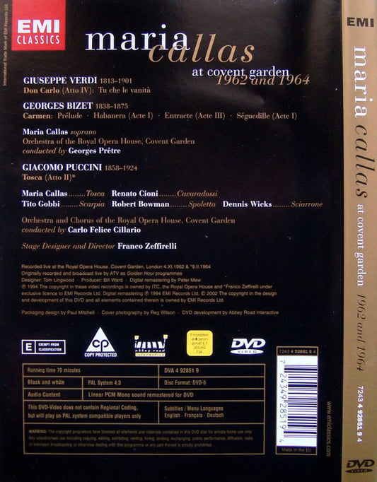 Maria Callas : Maria Callas At Covent Garden 1962 And 1964 (DVD-V, Mono, Copy Prot., PAL)