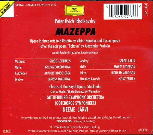 Pyotr Ilyich Tchaikovsky - Sergei Leiferkus · Galina Gorchakova · Sergej Larin · Anatoli Kotcherga · Larissa Diadkova · Kungliga Operans Kör · Göteborgs Symfoniker · Neeme Järvi : Mazeppa (3xCD, Album + Box, Sli)