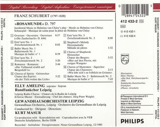 Franz Schubert - Elly Ameling, Gewandhausorchester Leipzig, Kurt Masur : Rosamunde (Complete) (CD)