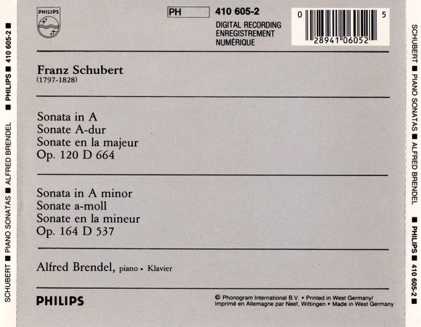 Franz Schubert, Alfred Brendel : Piano Sonatas In A & In A Minor (CD, Album, Blu)