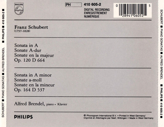 Franz Schubert, Alfred Brendel : Piano Sonatas In A & In A Minor (CD, Album, Blu)