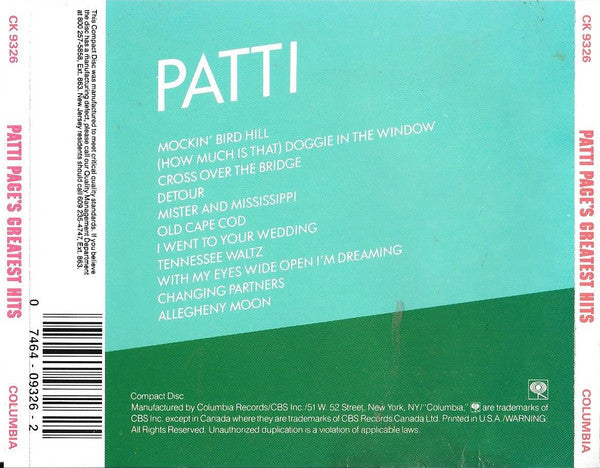 Patti Page : Patti Page's Greatest Hits  (CD, Album, RE)
