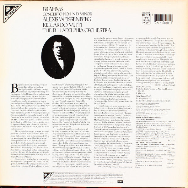 Johannes Brahms - Alexis Weissenberg, The Philadelphia Orchestra, Riccardo Muti : Concerto No.1 In D Minor (LP)