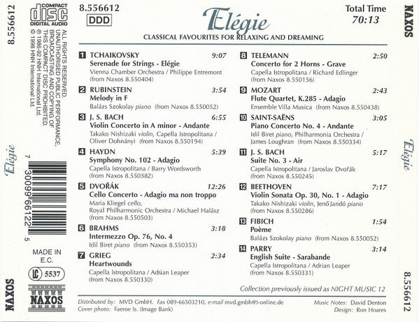 Various : Elégie - Classical Favourites For Relaxing And Dreaming (CD, Comp)