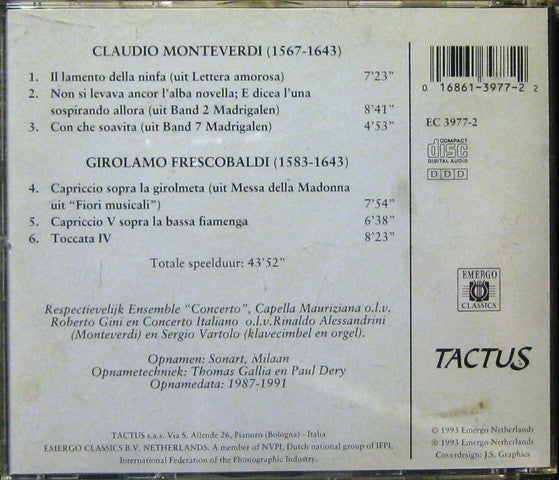 Claudio Monteverdi, Girolamo Frescobaldi, Cappella Mauriziana, Concerto Italiano, Roberto Gini, Rinaldo Alessandrini, Sergio Vartolo : Monteverdi - Frescobaldi Festival (1643 - 1993) (CD, Comp)