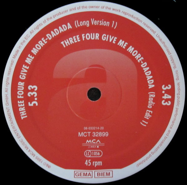 Re-O-Do Feat. Cecil Remmler : Three Four Give Me More - DaDaDa (12")