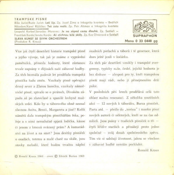 Sláva Kunst Orchestra : Trampské Písně (7", EP, Mono)