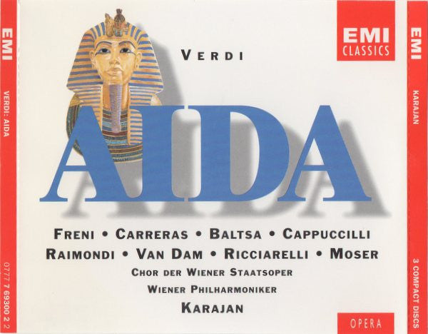 Giuseppe Verdi, Mirella Freni, José Carreras, Agnes Baltsa, Piero Cappuccilli, Ruggero Raimondi, José van Dam, Katia Ricciarelli, Thomas Moser, Wiener Staatsopernchor, Wiener Philharmoniker, Herbert Von Karajan : Aida (3xCD, Album, RE, RM)