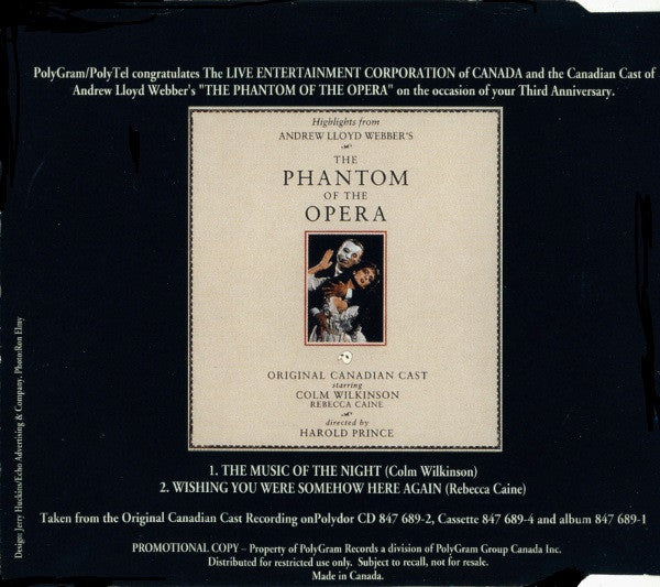 Andrew Lloyd Webber : The Phantom Of The Opera 3rd Anniversary - September, 20th 1992 (CD, Promo, Smplr)