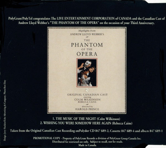 Andrew Lloyd Webber : The Phantom Of The Opera 3rd Anniversary - September, 20th 1992 (CD, Promo, Smplr)