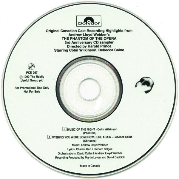 Andrew Lloyd Webber : The Phantom Of The Opera 3rd Anniversary - September, 20th 1992 (CD, Promo, Smplr)