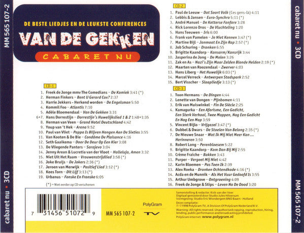 Various : Van De Gekken - Cabaret Nu (De Beste Liedjes En De Leukste Conferences) (3xCD, Comp)