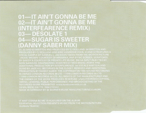 CJ Bolland : It Ain't Gonna Be Me (CD, Maxi)