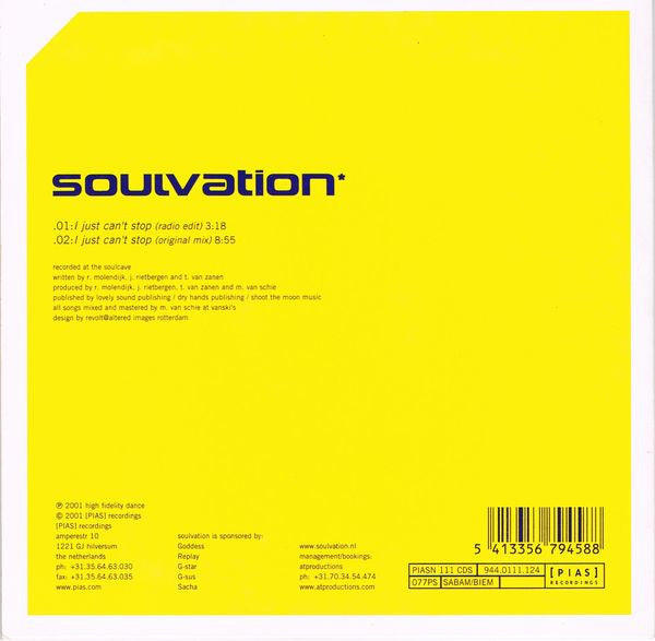 Soulvation* : I Just Can't Stop (CD, Single)