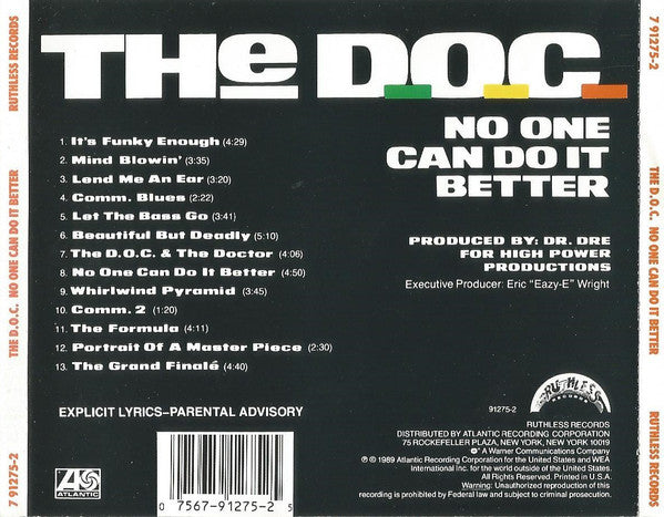 The D.O.C. : No One Can Do It Better (CD, Album, RE, WEA)