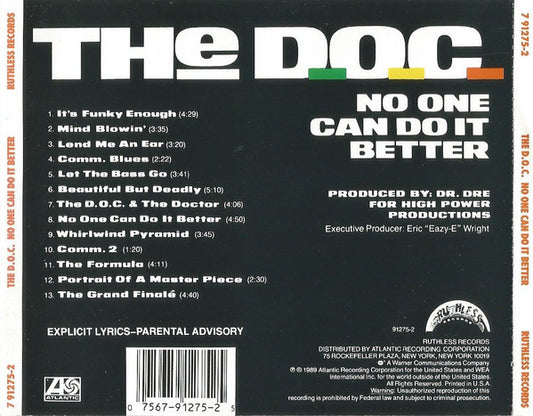 The D.O.C. : No One Can Do It Better (CD, Album, RE, WEA)