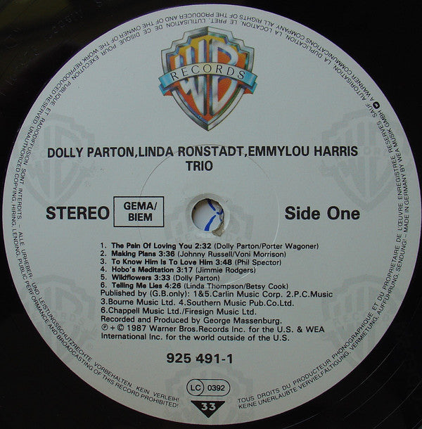 Dolly Parton, Linda Ronstadt, Emmylou Harris : Trio (LP, Album)