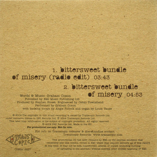 Graham Coxon : Bittersweet Bundle Of Misery (CD, Single, Promo)
