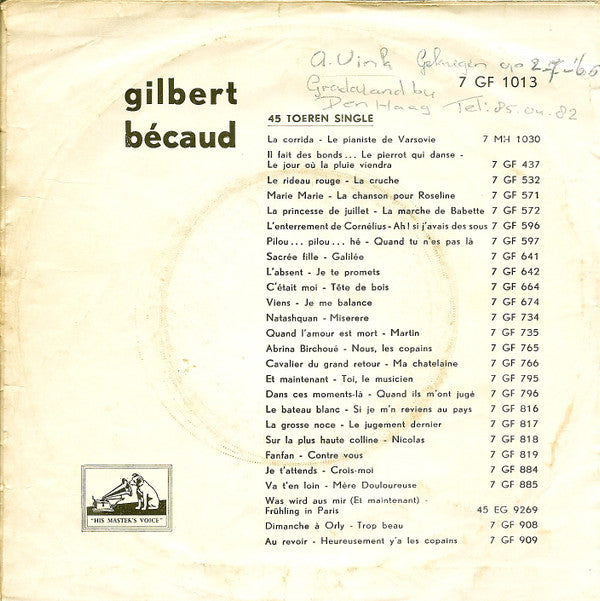 Gilbert Bécaud : Il Faut Marcher (7", Single, Mono)
