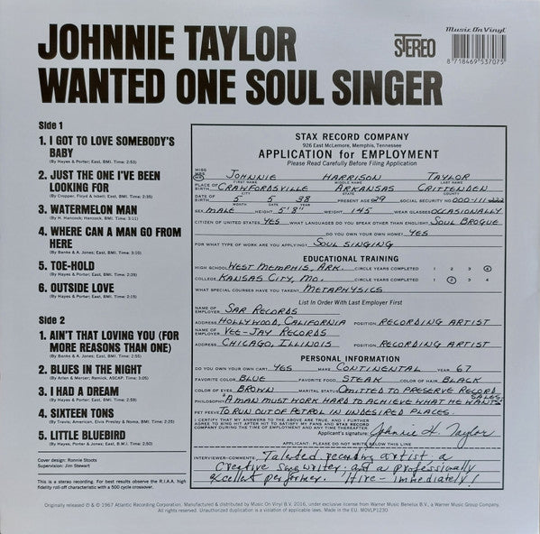 Johnnie Taylor : Wanted One Soul Singer (LP, Album, RE)