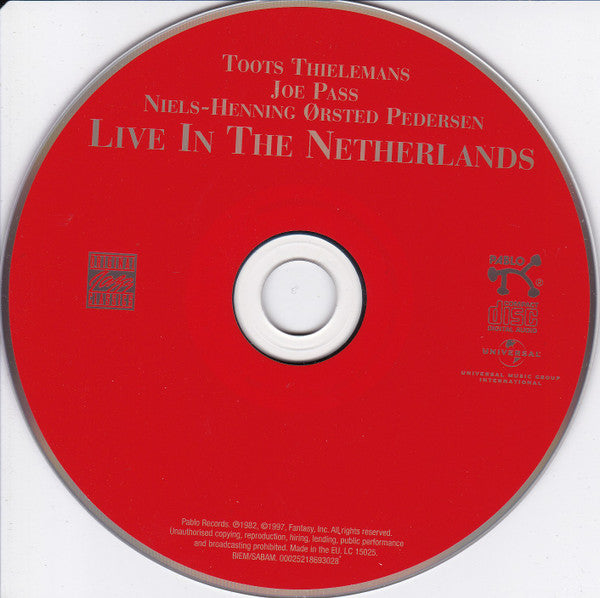 Toots Thielemans + Joe Pass + Niels-Henning Ørsted Pedersen : Live In The Netherlands (CD, Album, RE)