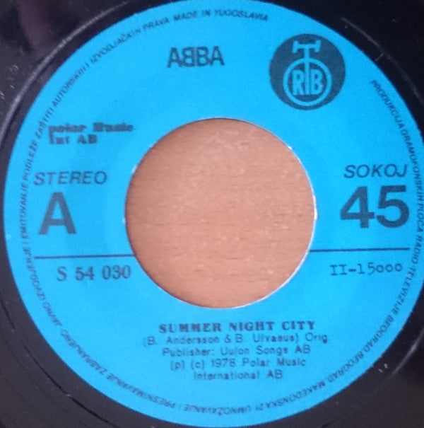 ABBA : Summer Night City (7", Single, Blu)