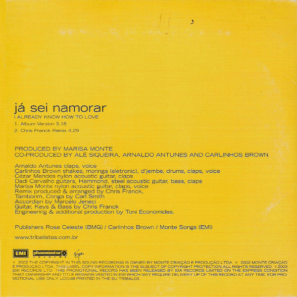 Tribalistas : Já Sei Namorar (I Already Know How To Love) (CD, Single, Promo)