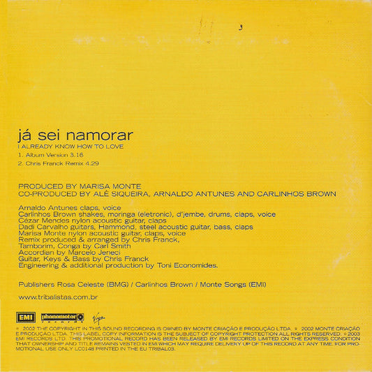Tribalistas : Já Sei Namorar (I Already Know How To Love) (CD, Single, Promo)