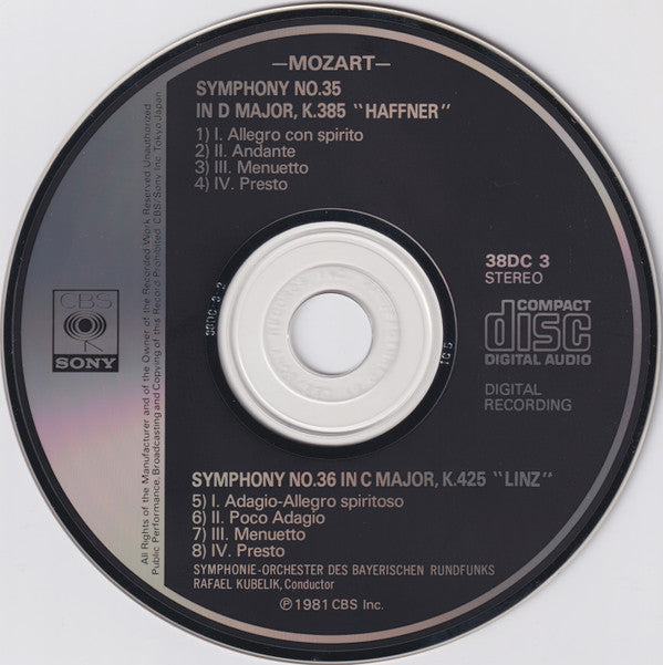 Wolfgang Amadeus Mozart - Rafael Kubelik, Symphonie-Orchester Des Bayerischen Rundfunks : Symphony No. 35 "Haffner" / Symphony No. 36 "Linz" (CD, Album)