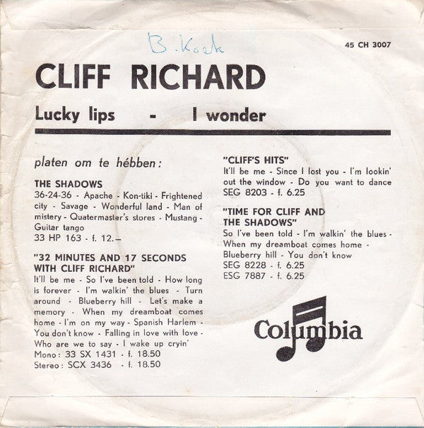 Cliff Richard : Lucky Lips (7", Single)