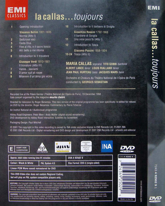 Maria Callas : La Callas...Toujours (Paris 1958) (DVD-V, Mono, PAL)