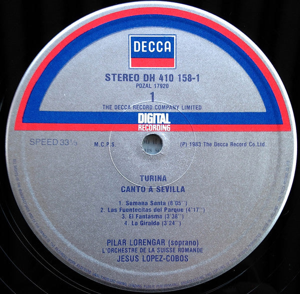 Joaquín Turina – Pilar Lorengar, L'Orchestre De La Suisse Romande, Jesús López-Cobos : Canto A Sevilla / Danzas Fantásticas / La Oración Del Torero (LP)