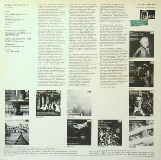 Ludwig van Beethoven - Lidia Grychtołówna, Detlef Kraus, Das Folkwang-Kammerorchester, Heinz Dressel : Klavierkonzert Es-Dur "Das Nullte" WoO 4 / RondoB-Dur WoO 6 (LP)
