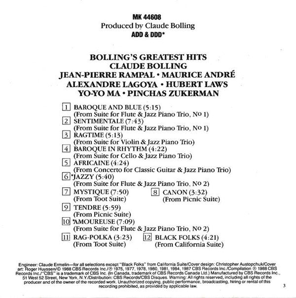 Claude Bolling : Bolling's Greatest Hits (CD, Comp)