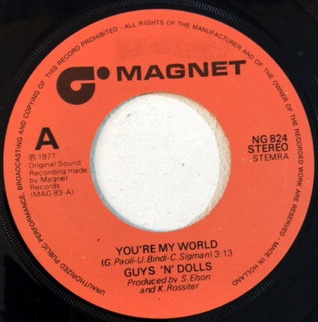 Guys 'n Dolls : You're My World (7", Single)
