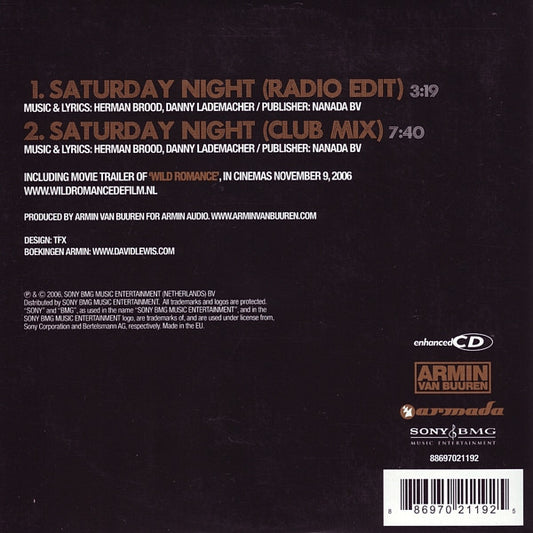 Armin Van Buuren Vs Herman Brood : Saturday Night (CD, Single, Enh)