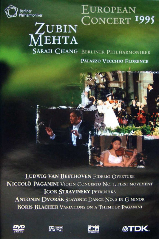 Zubin Mehta, Sarah Chang, Berliner Philharmoniker / Ludwig van Beethoven, Niccolò Paganini, Igor Stravinsky, Antonin Dvorák*, Boris Blacher : European Concert 1995 - Palazzo Vecchio Florence (DVD-V, Multichannel, PAL)