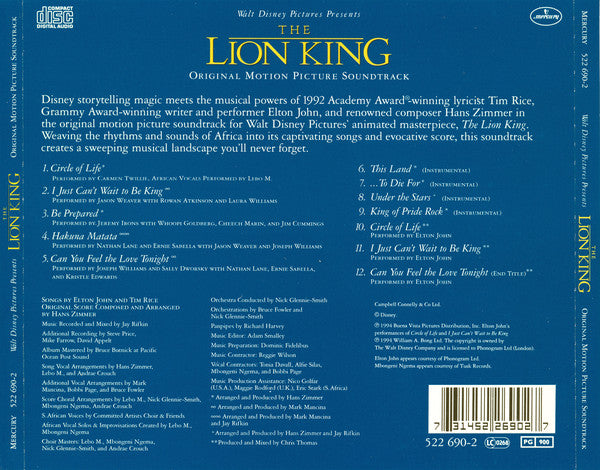 Various : The Lion King (Original Motion Picture Soundtrack) (CD, Album)