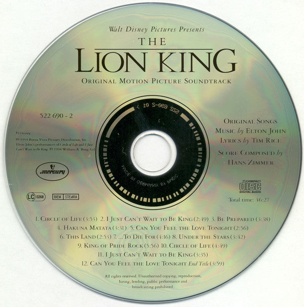 Various : The Lion King (Original Motion Picture Soundtrack) (CD, Album)